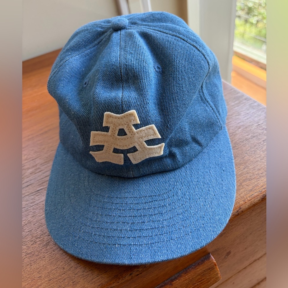 Blue Denim Baseball Cap with Cream Felt A Logo